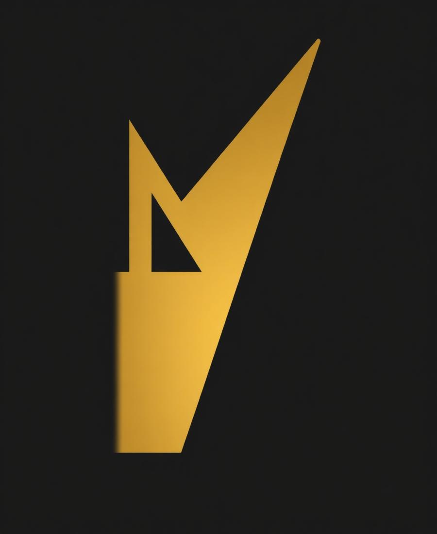Angular gold monogram mark on deep charcoal