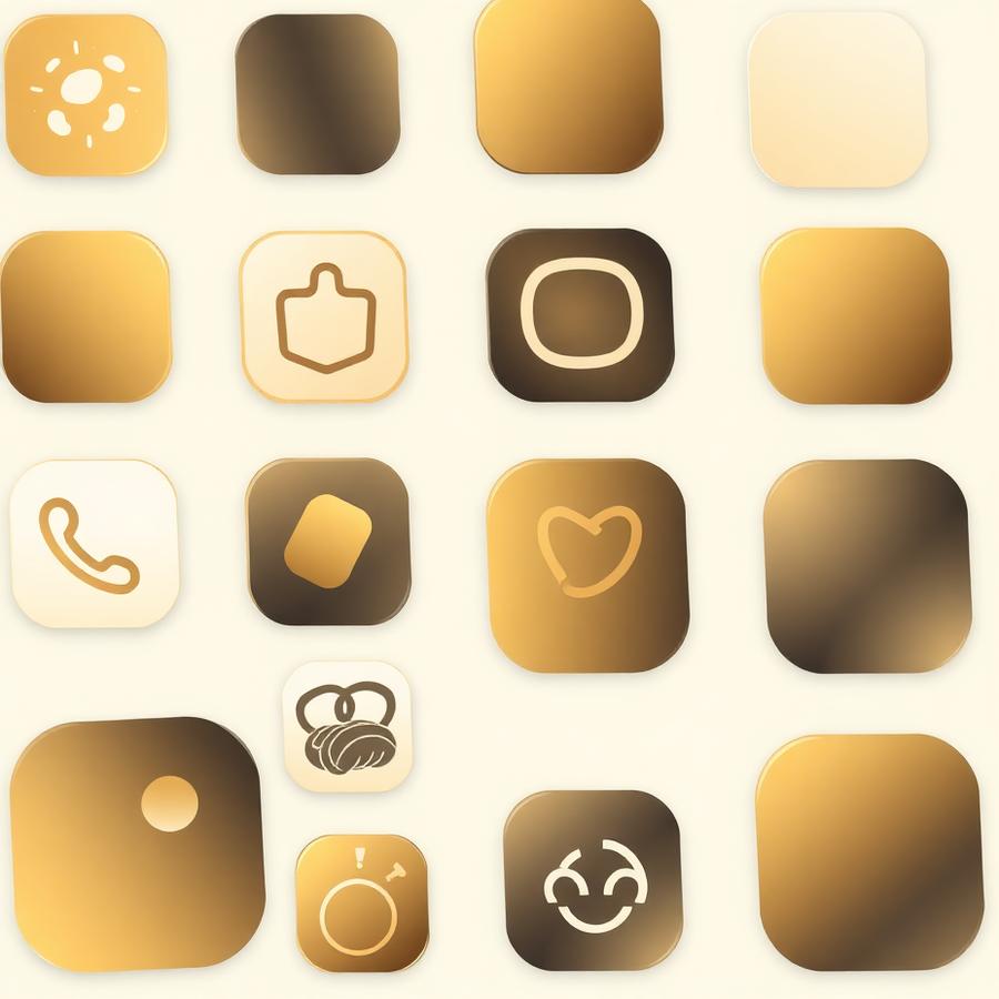 Set of rounded app icons in gold and brown gradients on cream