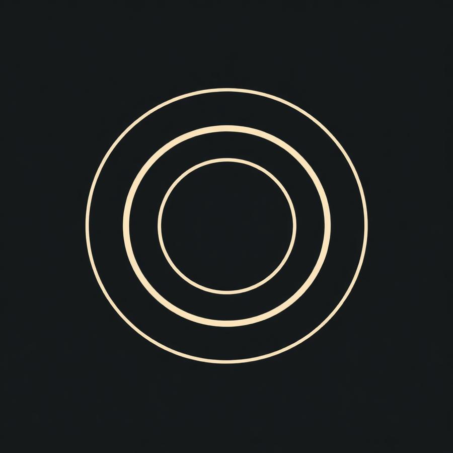 Concentric thin cream rings forming a minimal circular logo on charcoal